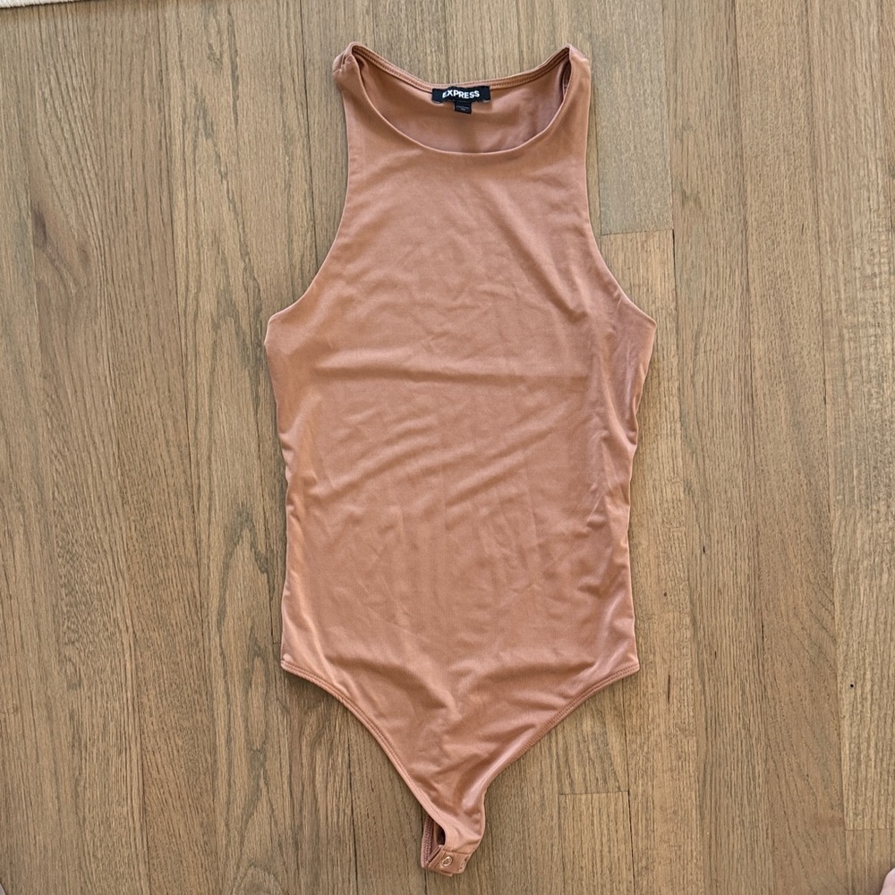 Express Warm Tan Sleeveless Thong Bodysuit